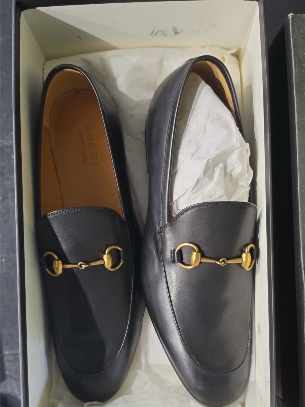 Gucci Black Leather Horsebit Slip-On Loafers